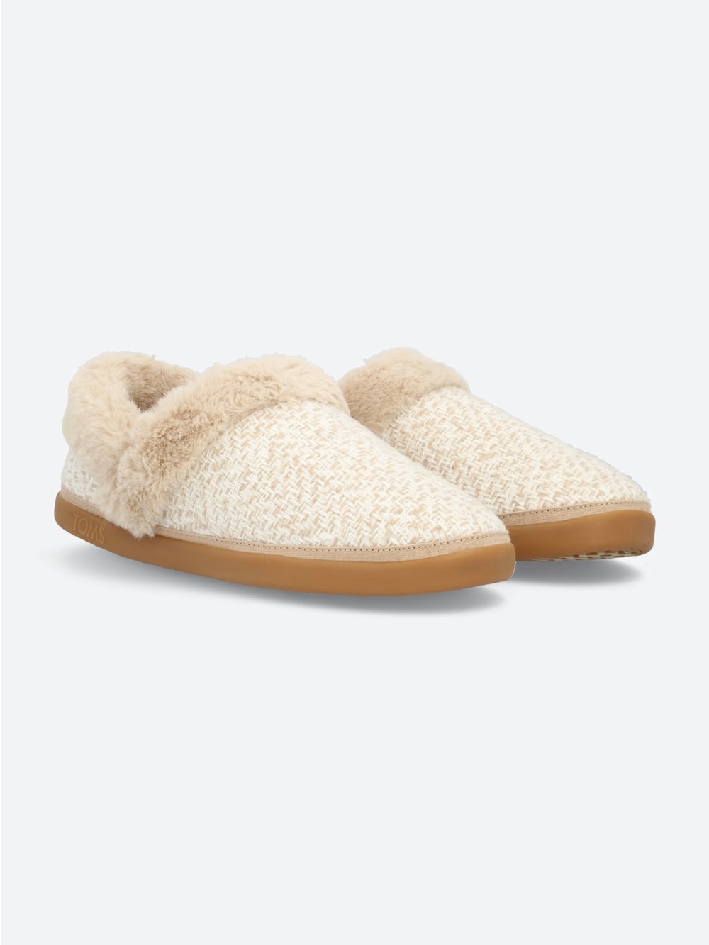 TOMS Cream Faux-Fur Lined Slip-On Slippers with Tan Sole